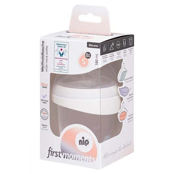 Nip PP-Flasche & Aufbewahrungsbehälter 2in1 first moments 150 ml - Silikon Gr. S - Frosch
