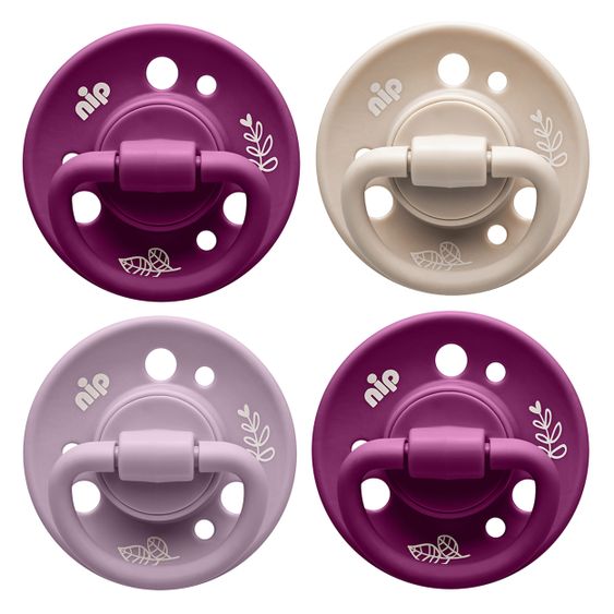 Nip Schnuller 4er Pack Cherry green - Latex ab 6 M - aus nachwachsenden Rohstoffen - Violett / Beige