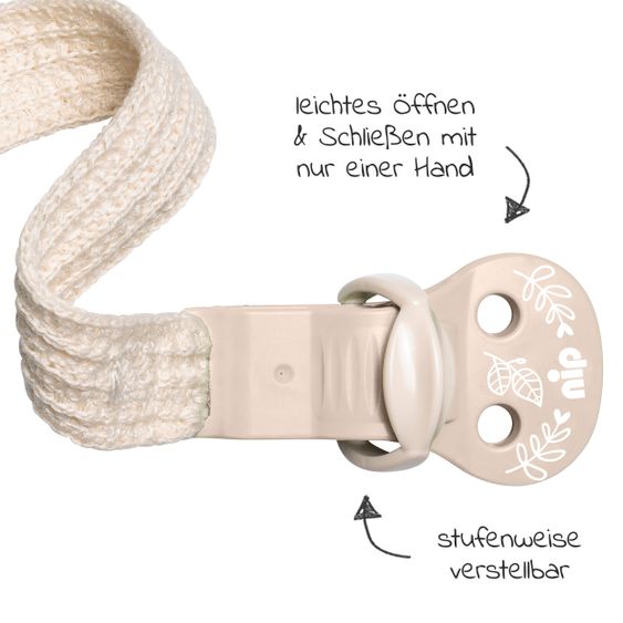 Nip Cinturino per ciuccio Stay Green - Cotone organico - Beige