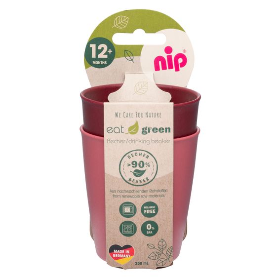 Nip Trinkbecher 2er Pack eat green - aus nachwachsenden Rohstoffen - Rot
