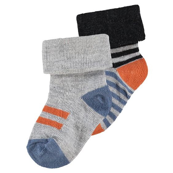 Noppies 2er Pack Socken Trinity - Orange Schwarz Blau Grau - Gr. 0 - 3 Monate