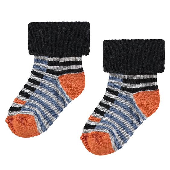 Noppies 2er Pack Socken Trinity - Orange Schwarz Blau Grau - Gr. 0 - 3 Monate