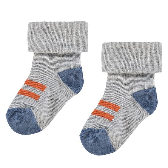 Noppies 2er Pack Socken Trinity - Orange Schwarz Blau Grau - Gr. 0 - 3 Monate