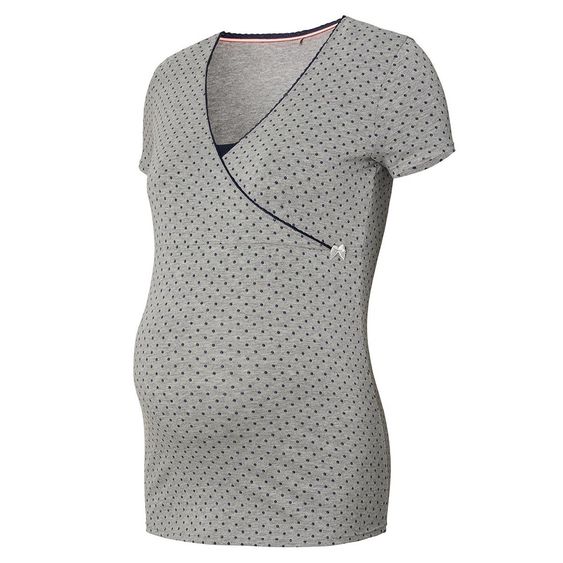 Noppies Lounge-Shirt mit Stillfunktion Emma - Punkte - Grau Melange - Gr. S