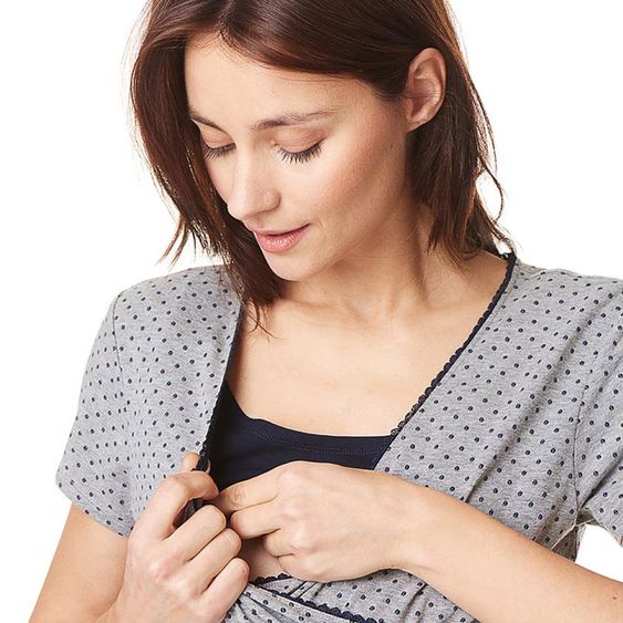 Noppies Lounge-Shirt mit Stillfunktion Emma - Punkte - Grau Melange - Gr. S
