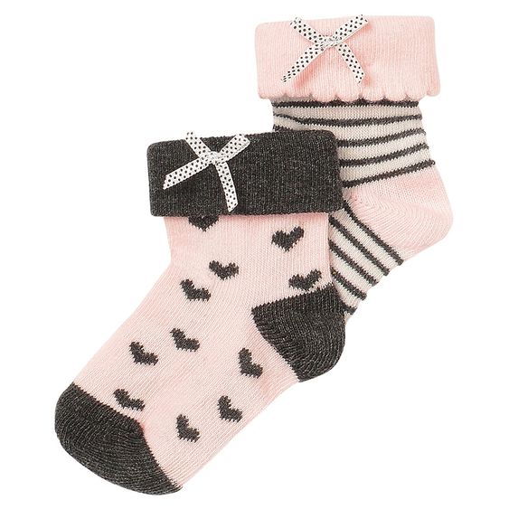 Noppies Socken 2er Pack Isa - Rosa Dunkelgrau Melange - Gr. 0M-3M