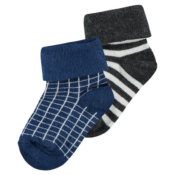 Noppies Socken 2er Pack - Lilburn Blau Weiß Dunkelgrau - Gr. 0 - 3 Monate