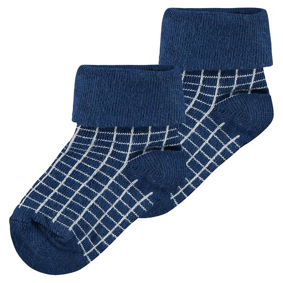 Noppies Socken 2er Pack - Lilburn Blau Weiß Dunkelgrau - Gr. 0 - 3 Monate
