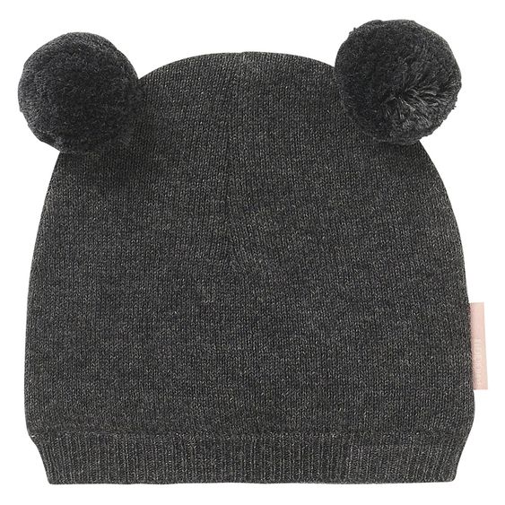 Noppies Strickmütze mit zwei Bommel Iselin - Dunkelgrau Melange - Gr. 0M-3M