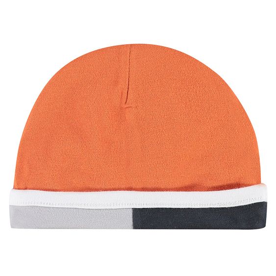 Noppies Wende-Mütze Trooper - Orange Schwarz Blau Grau - Gr. 0 - 3 Monate