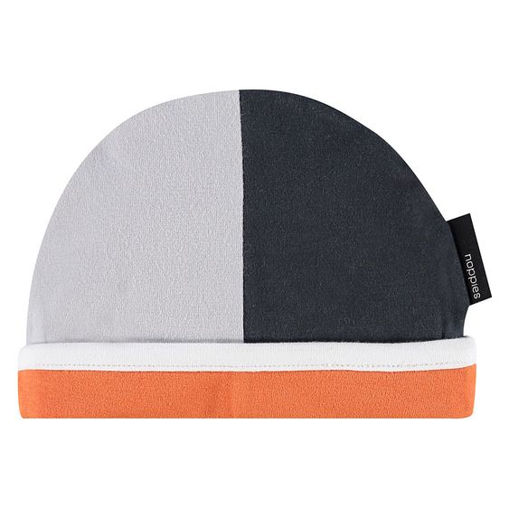 Noppies Wende-Mütze Trooper - Orange Schwarz Blau Grau - Gr. 0 - 3 Monate
