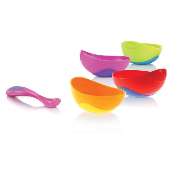 Nuby Set di 2 pezzi per imparare a mangiare Ciotola con fondo antiscivolo + cucchiaio - vari design