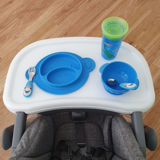 Nuby 2-tlg. Esslernbesteck-Set Edelstahl mit Silikongriff - 3D Motiv Shark