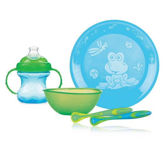 Nuby 5 pcs. Eating lesson set - Blue Green