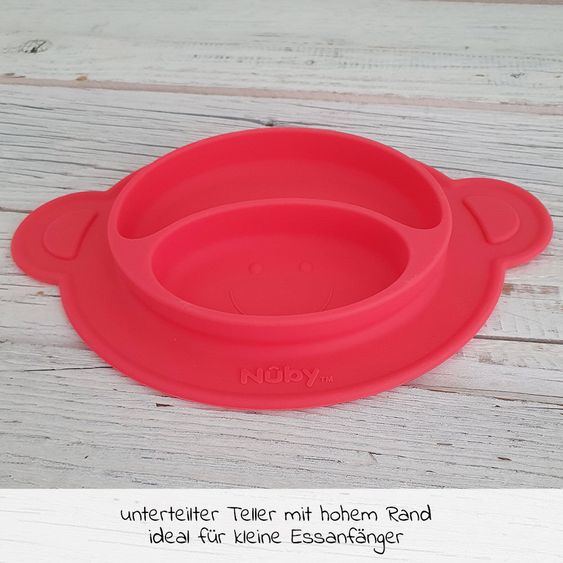 Nuby Silikon-Esslernteller rutschfest - Äffchen - Rot