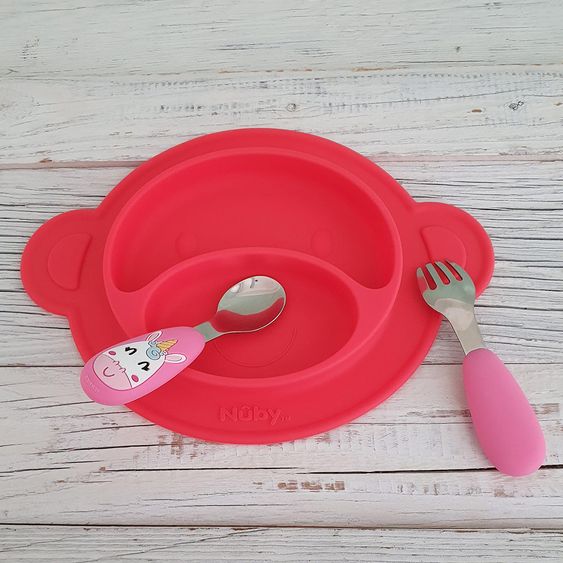 Nuby Silikon-Esslernteller rutschfest - Äffchen - Rot