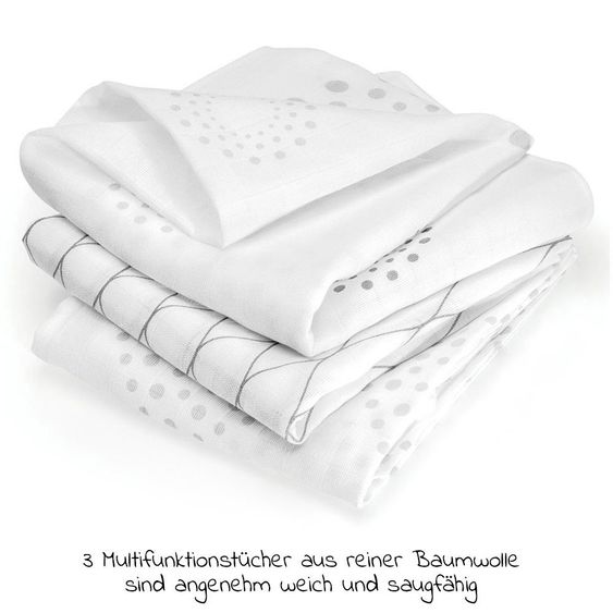 Nuk 11-tlg. Premium Starter-Set inkl. 6 Glasflaschen + 1 Dampfsterilisator Vario Express + 3 Spucktücher - Weiß Grau