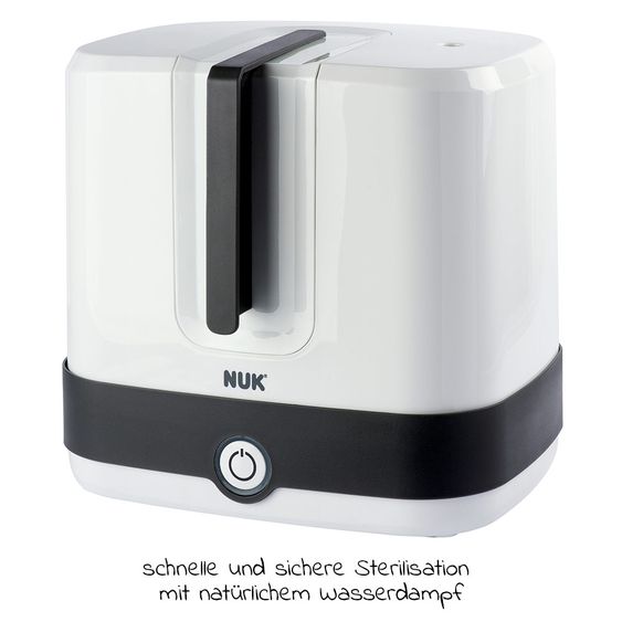 Nuk 11-tlg. Premium Starter-Set inkl. 6 Glasflaschen + 1 Dampfsterilisator Vario Express + 3 Spucktücher - Weiß Grau