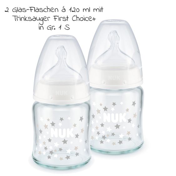 Nuk 11-tlg. Premium Starter-Set inkl. 6 Glasflaschen + 1 Dampfsterilisator Vario Express + 3 Spucktücher - Weiß Grau