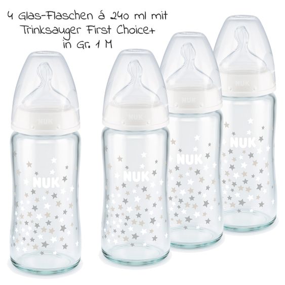 Nuk 11-tlg. Premium Starter-Set inkl. 6 Glasflaschen + 1 Dampfsterilisator Vario Express + 3 Spucktücher - Weiß Grau