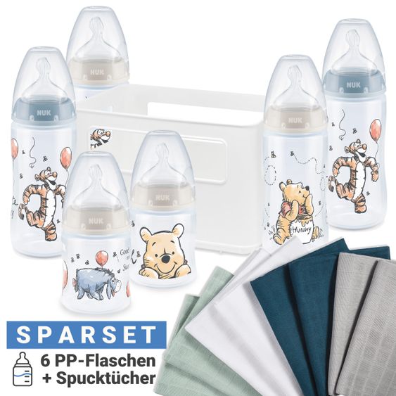 Nuk 15-tlg. Premium PP-Flaschen-Set First Choice Plus - Temperature Control - Disney Winnie Pooh - Blaugrün
