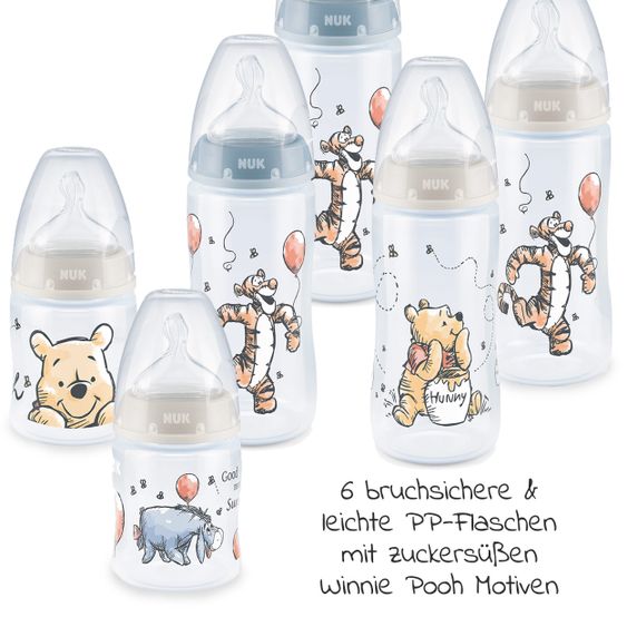 Nuk 15-tlg. Premium PP-Flaschen-Set First Choice Plus - Temperature Control - Disney Winnie Pooh - Blaugrün