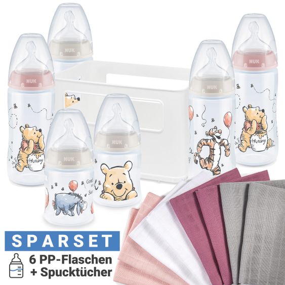 Nuk 15pcs Premium PP Bottle Set First Choice Plus - Temperature Control - Disney Winnie Pooh - Rose