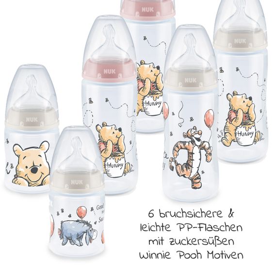 Nuk 15pcs Premium PP Bottle Set First Choice Plus - Temperature Control - Disney Winnie Pooh - Rose