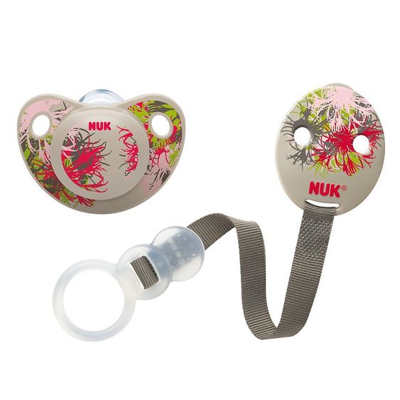 Nuk 2-tlg. Set Schnuller + Band Duo - Floral - Rot