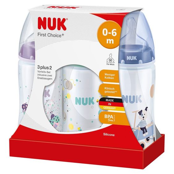 Nuk 3-tlg. PP-Flaschen-Set First Choice+ 3 plus 2 - Silikon Gr. 1