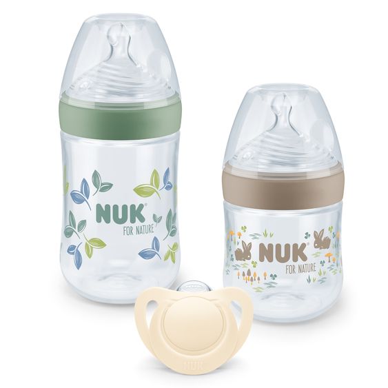 Nuk 3-tlg. Starter-Set for Nature - 2x PP-Flasche (150 ml & 260 ml) + 1x Silikon-Schnuller (0-6 Monate)