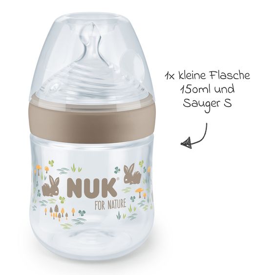 Nuk 3-tlg. Starter-Set for Nature - 2x PP-Flasche (150 ml & 260 ml) + 1x Silikon-Schnuller (0-6 Monate)