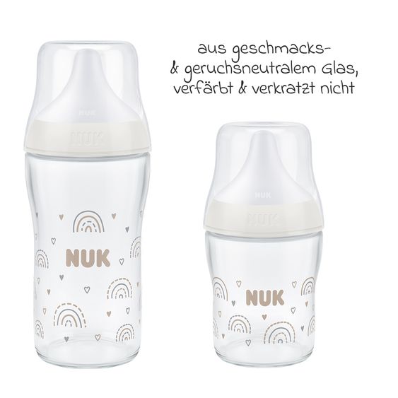 Nuk 3-pc. Starter Set Perfect Match - 2 Glass Bottles + Milk Powder Dispenser 120 & 230 ml - Rainbow