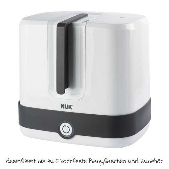 Nuk 4-tlg. Reinigungs-Set für Babyflaschen - Dampfsterilisator Vario Express + Abtropfständer + Flaschenbürste - Grau / Weiß