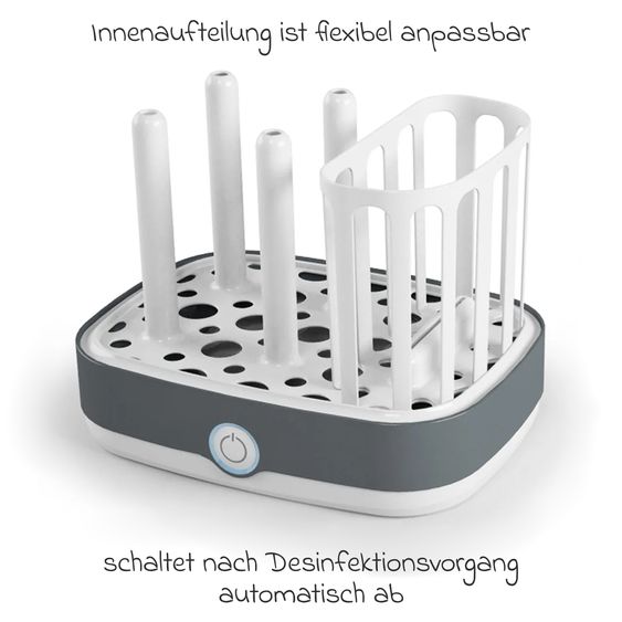 Nuk 4-tlg. Reinigungs-Set für Babyflaschen - Dampfsterilisator Vario Express + Abtropfständer + Flaschenbürste - Grau / Weiß