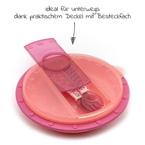 Nuk 4-piece set for on the go incl. baby plate with cutlery & sippy cup - Pink