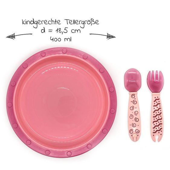 Nuk 4-piece set for on the go incl. baby plate with cutlery & sippy cup - Pink