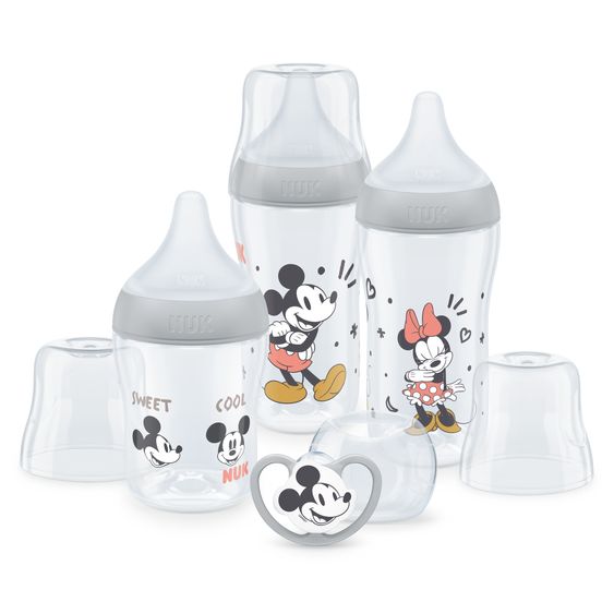 Nuk 4-tlg. Starter-Set Perfect Match - 3x PP-Flasche (150 ml & 260 ml) + Silikon-Sauger (Gr. S & M) + Schnuller Space - Disney Mickey Mouse