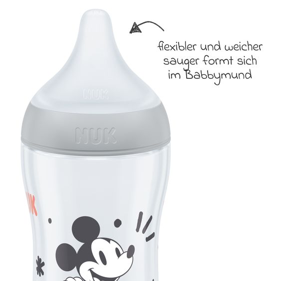 Nuk Set iniziale di 4 pezzi Perfect Match - 3x biberon in PP (150 ml e 260 ml) + tettarella in silicone (taglia S e M) + ciuccio spaziale - Disney Mickey Mouse