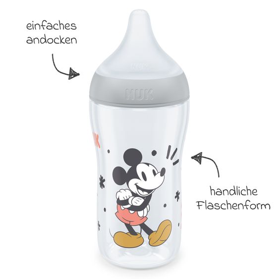 Nuk Set iniziale di 4 pezzi Perfect Match - 3x biberon in PP (150 ml e 260 ml) + tettarella in silicone (taglia S e M) + ciuccio spaziale - Disney Mickey Mouse