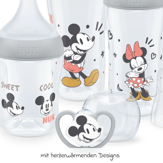 Nuk Set iniziale di 4 pezzi Perfect Match - 3x biberon in PP (150 ml e 260 ml) + tettarella in silicone (taglia S e M) + ciuccio spaziale - Disney Mickey Mouse