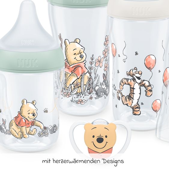 Nuk Set iniziale di 4 pezzi Perfect Match - 3x biberon in PP (150 ml e 260 ml) + tettarella in silicone (taglia S e M) + ciuccio spaziale - Disney Winnie the Pooh