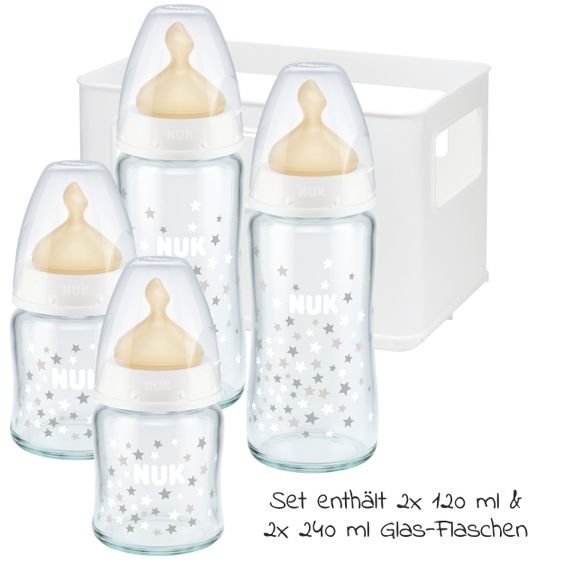 Nuk 5-tlg. Glas-Flaschen-Set First Choice Plus mit Latex-Saugern - Temperature Control