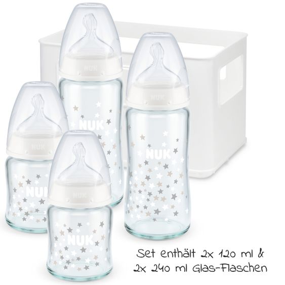 Nuk 5-tlg. Glas-Flaschen-Set First Choice Plus mit Silikon-Saugern - Temperature Control