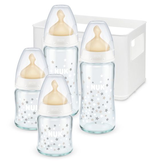 Nuk 5-tlg. Glasflaschen-Set First Choice Plus - Latex Gr. 1 - Weiß