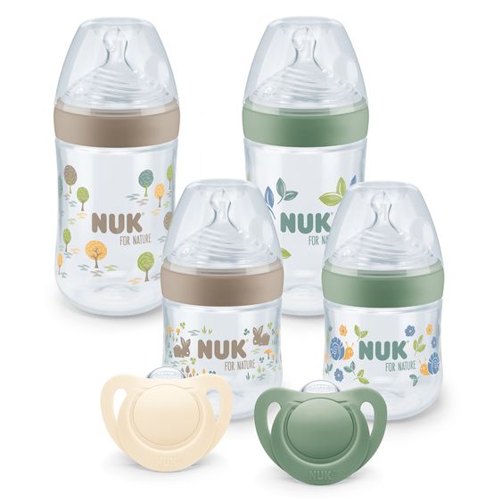 Nuk 6-tlg. Perfect-Start-Set for Nature - 4x PP-Flasche (150 ml & 260 ml) + 2x Silikon-Schnuller (0-6 Monate)