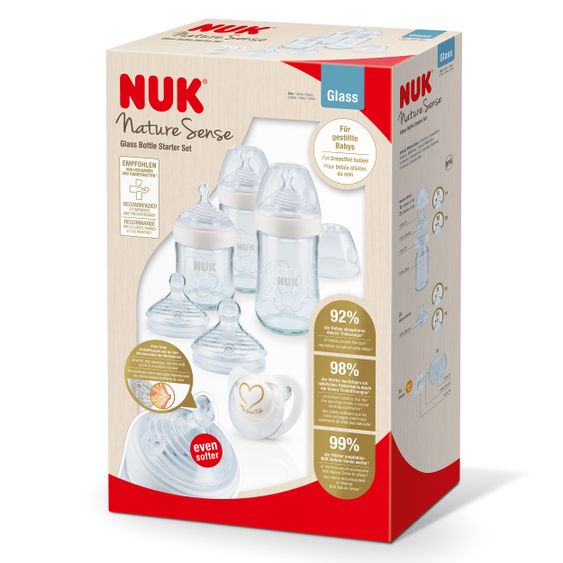 Nuk 7-tlg. Starter-Set Nature Sense Glas-Flaschen-Set - Weiß