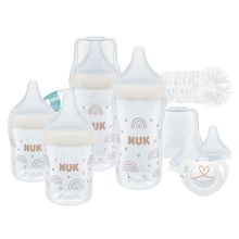 8-piece starter set Perfect Match - 4x PP bottle (150 ml & 260 ml) + silicone teats (sizes S, M & U) + pacifier + bottle brush - rainbow - white