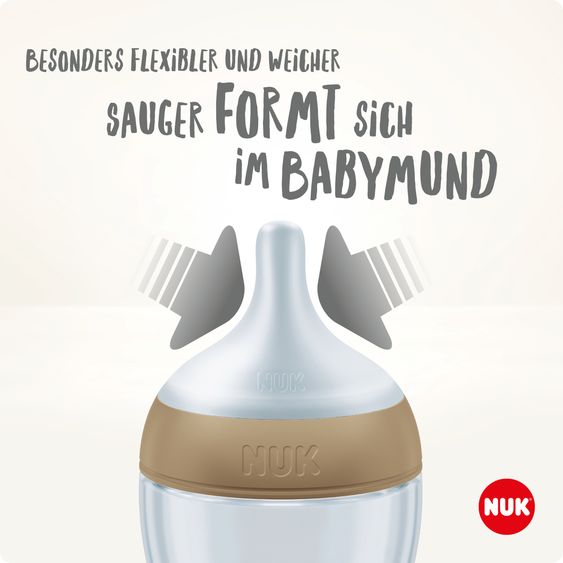 Nuk 8-tlg. Starter-Set Perfect Match - 4x PP-Flasche (150 ml & 260 ml) + Silikon-Sauger (Gr. S, M & U) + Schnuller + Flaschenbürste - Regenbogen - Weiß