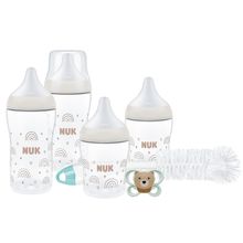 8-tlg. Starter-Set Perfect Match - 4x PP-Flasche + Silikon-Sauger + Schnuller + Schnullerbox+ Flaschenbürste 150 & 260 ml - Regenbogen - Gr. 0-6 M+
